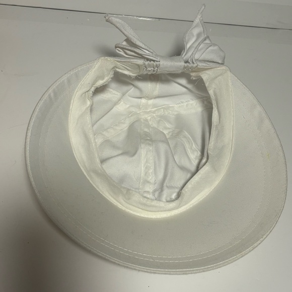 Vtg tie back cotton white sunshade visor pony tail  3” bill pre-owned EUC - Picture 2 of 8
